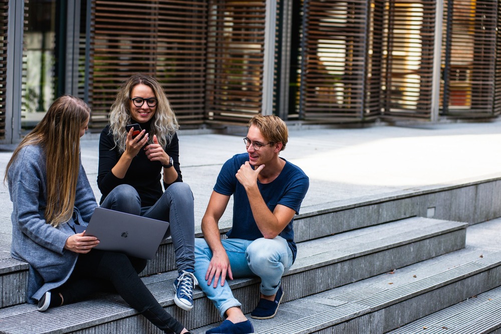Students on steps conversing